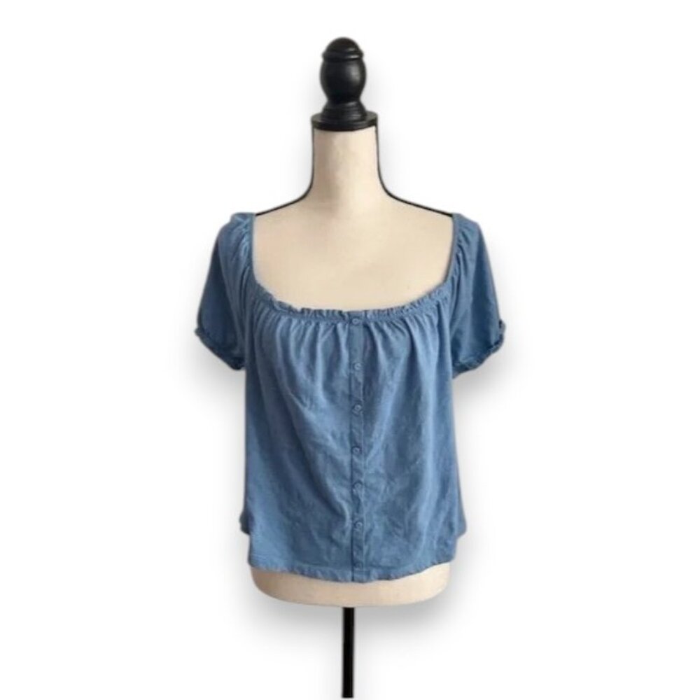 American Eagle Outfitters Light Blue Off-Shoulder Blouse